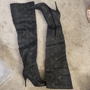 EGO Black Snakeskin Over the Knee Boots